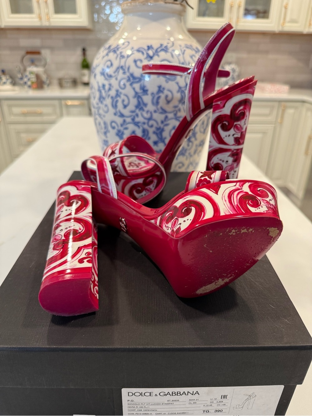 Dolce & Gabbana Pink and White Baroque Platform Sandals - Picture 4 of 6